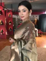 Sea Green Handwoven Tissue Silk Saree with Kadhwa Zari Motifs - Image 4