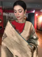 Sea Green Handwoven Tissue Silk Saree with Kadhwa Zari Motifs - Image 3