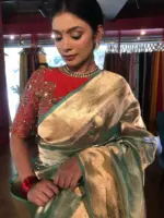 Sea Green Handwoven Tissue Silk Saree with Kadhwa Zari Motifs