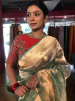 Sea Green Handwoven Tissue Silk Saree with Kadhwa Zari Motifs - Image 7