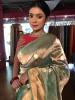 Sea Green Handwoven Tissue Silk Saree with Kadhwa Zari Motifs - Image 6