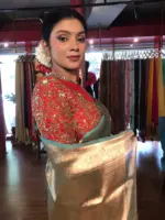 Sea Green Handwoven Tissue Silk Saree with Kadhwa Zari Motifs - Image 5