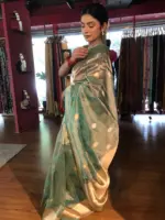 Sea Green Handwoven Tissue Silk Saree with Kadhwa Zari Motifs - Image 4