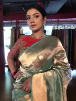 Sea Green Handwoven Tissue Silk Saree with Kadhwa Zari Motifs - Image 3