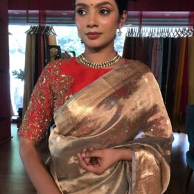 Grey Handwoven Tissue Silk Saree with Kadhwa Zari Motifs