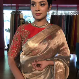 Grey Handwoven Tissue Silk Saree with Kadhwa Zari Motifs