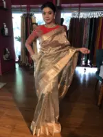 Grey Handwoven Tissue Silk Saree with Kadhwa Zari Motifs - Image 2