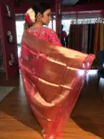 Rani Pink Handwoven Tissue Silk Saree with Kadhwa Zari Motifs - Image 7