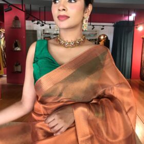 Copper Tissue Silk Saree with Self Design Border
