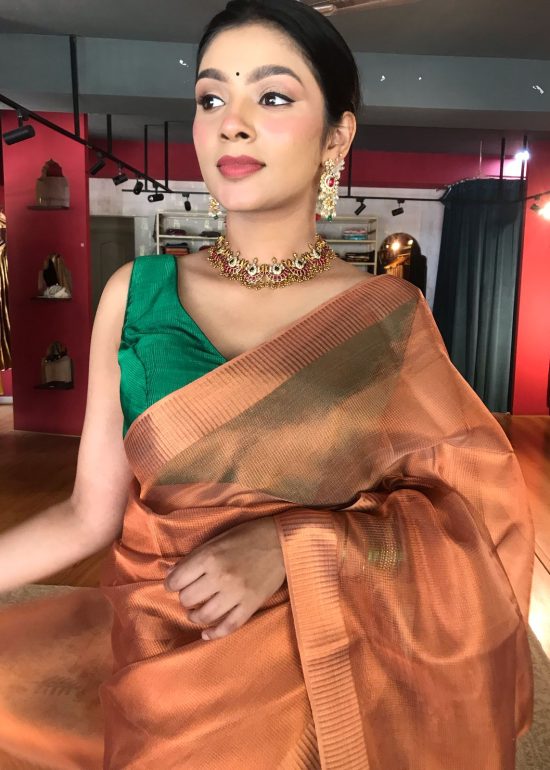 Copper Tissue Silk Saree with Self Design Border