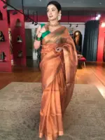 Copper Tissue Silk Saree with Self Design Border - Image 4