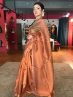 Copper Tissue Silk Saree with Self Design Border - Image 2