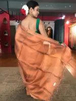 Copper Tissue Silk Saree with Self Design Border - Image 9