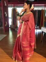 Pink Tissue Silk Saree with Self Design Border - Image 3