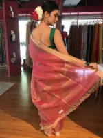 Pink Tissue Silk Saree with Self Design Border - Image 7