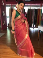 Pink Tissue Silk Saree with Self Design Border - Image 6