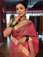 Pink Tissue Silk Saree with Self Design Border - Image 5