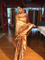 Gold Tissue Silk Saree with Gold Zari Weaves - Image 4