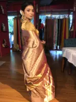 Gold Tissue Silk Saree with Gold Zari Weaves - Image 7