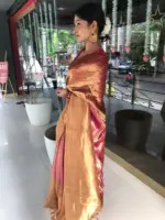 Ombre Pink Tissue Silk Saree - Image 3