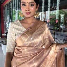 Nude Pink Handwoven Tissue Silk Saree with Kadhwa Zari Motifs