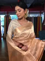 Ivory Handwoven Tissue Silk Saree with Kadhwa Zari Motifs