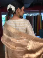 Ivory Handwoven Tissue Silk Saree with Kadhwa Zari Motifs - Image 8
