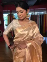 Ivory Handwoven Tissue Silk Saree with Kadhwa Zari Motifs - Image 6