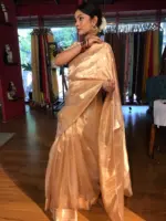 Ivory Handwoven Tissue Silk Saree with Kadhwa Zari Motifs - Image 5