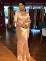 Ivory Handwoven Tissue Silk Saree with Kadhwa Zari Motifs - Image 3
