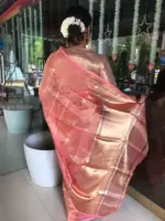 Peach Handwoven Tissue Silk Saree with Kadhwa Zari Motifs - Image 7