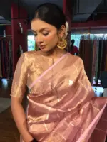 Pastel Pink Handwoven Tissue Silk Saree with Kadhwa Zari Motifs