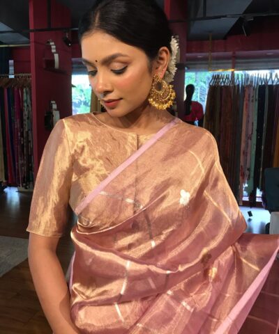 Pastel Pink Handwoven Tissue Silk Saree with Kadhwa Zari Motifs