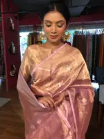 Pastel Pink Handwoven Tissue Silk Saree with Kadhwa Zari Motifs - Image 6