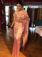 Pastel Pink Handwoven Tissue Silk Saree with Kadhwa Zari Motifs - Image 2