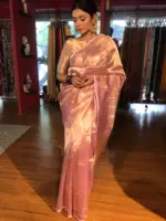 Pastel Pink Handwoven Tissue Silk Saree with Kadhwa Zari Motifs - Image 4