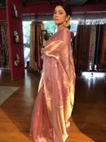 Pastel Pink Handwoven Tissue Silk Saree with Kadhwa Zari Motifs - Image 5
