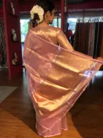 Pastel Pink Handwoven Tissue Silk Saree with Kadhwa Zari Motifs - Image 7