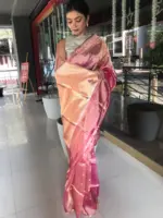 Pink Tissue Silk Saree with Gold Zari Buttis - Image 2