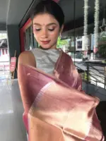 Pink Tissue Silk Saree with Gold Zari Buttis - Image 8