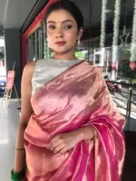 Pink Tissue Silk Saree with Gold Zari Buttis - Image 7