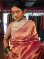 Pink Tissue Silk Saree with Gold Zari Buttis