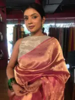Pink Tissue Silk Saree with Gold Zari Buttis - Image 8