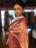 Pink Tissue Silk Saree with Gold Zari Buttis - Image 7