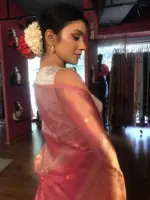 Pink Tissue Silk Saree with Gold Zari Buttis - Image 6