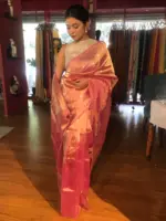 Pink Tissue Silk Saree with Gold Zari Buttis - Image 2