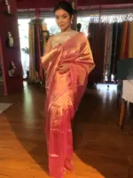 Pink Tissue Silk Saree with Gold Zari Buttis - Image 4