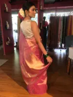 Pink Tissue Silk Saree with Gold Zari Buttis - Image 5