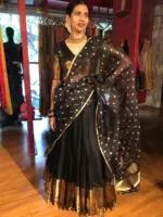 Black Silk Half Saree Set with Organza Silk Dupatta (Set of 3) - Image 2
