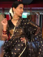 Black Silk Half Saree Set with Organza Silk Dupatta (Set of 3)